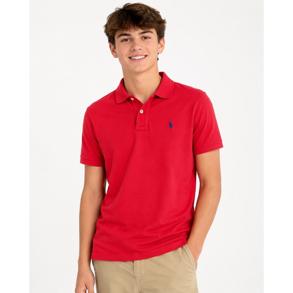 Polo Ralph Lauren Kids Red Short Sleeve Cotton Mesh Polo Shirt Size L 14-16